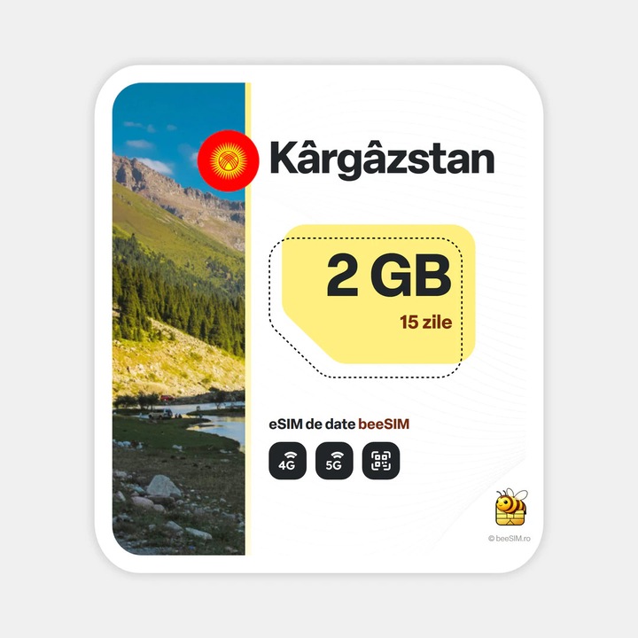 Cartela eSIM Internet, beeSIM, Kargazstan, 2GB, 15 zile