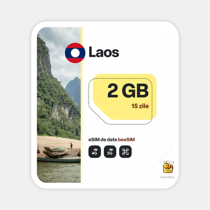 Cartela eSIM Internet, beeSIM, Laos, 2GB, 15 zile