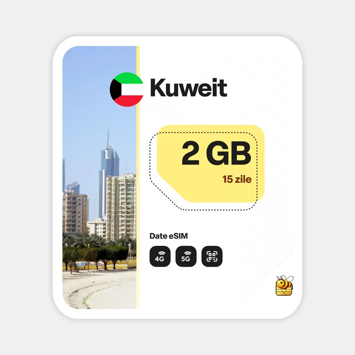 Cartela eSIM Internet, beeSIM, Kuweit, 2GB, 15 zile