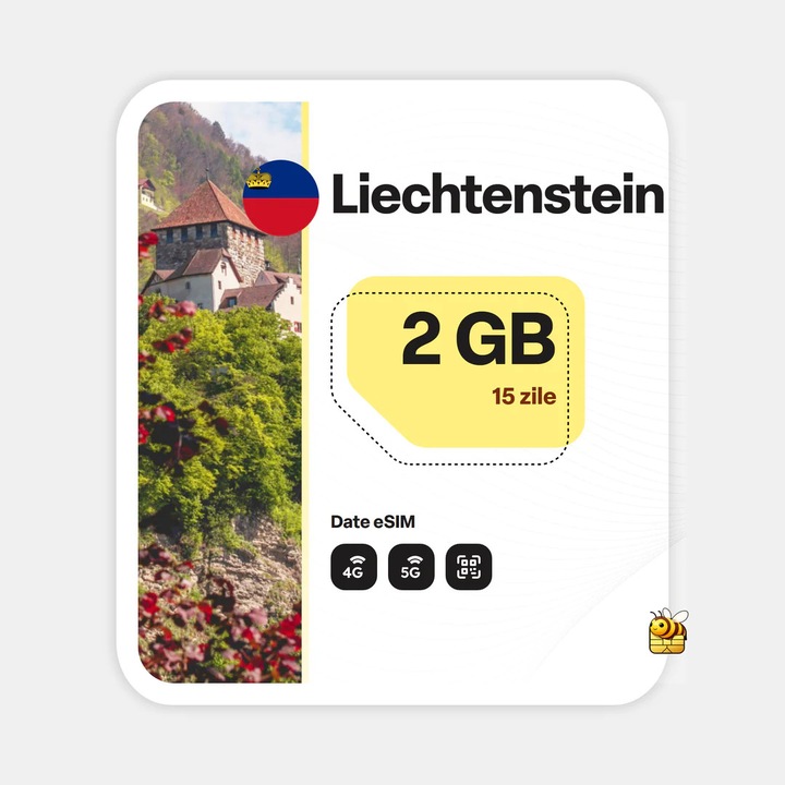 Cartela eSIM Internet, beeSIM, Liechtenstein, 2GB, 15 zile