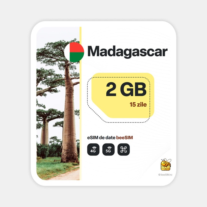 Cartela eSIM Internet, beeSIM, Madagascar, 2GB, 15 zile