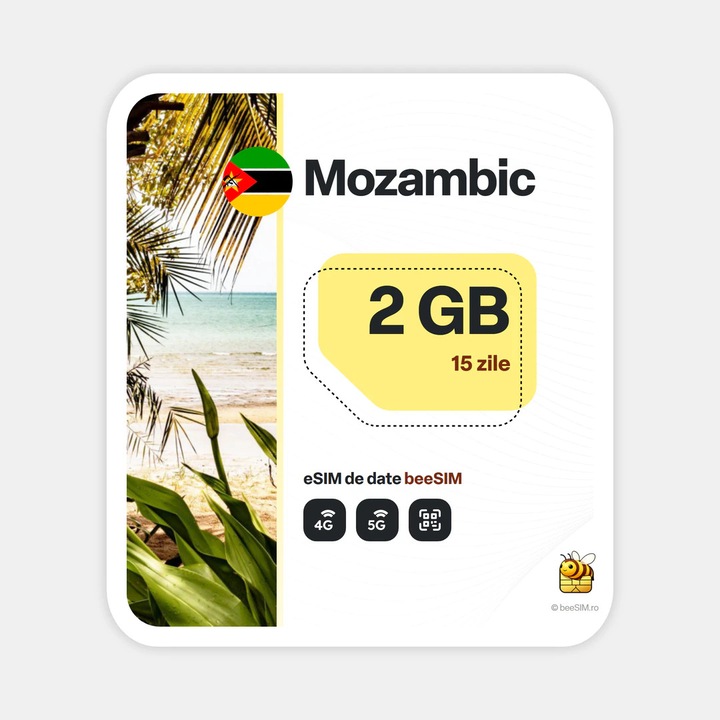 Cartela eSIM Internet, beeSIM, Mozambic, 2GB, 15 zile
