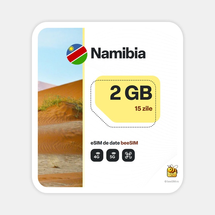 Cartela eSIM Internet, beeSIM, Namibia, 2GB, 15 zile
