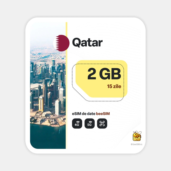 Cartela eSIM Internet, beeSIM, Qatar, 2GB, 15 zile