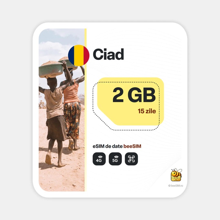 Cartela eSIM Internet, beeSIM, Ciad, 2GB, 15 zile