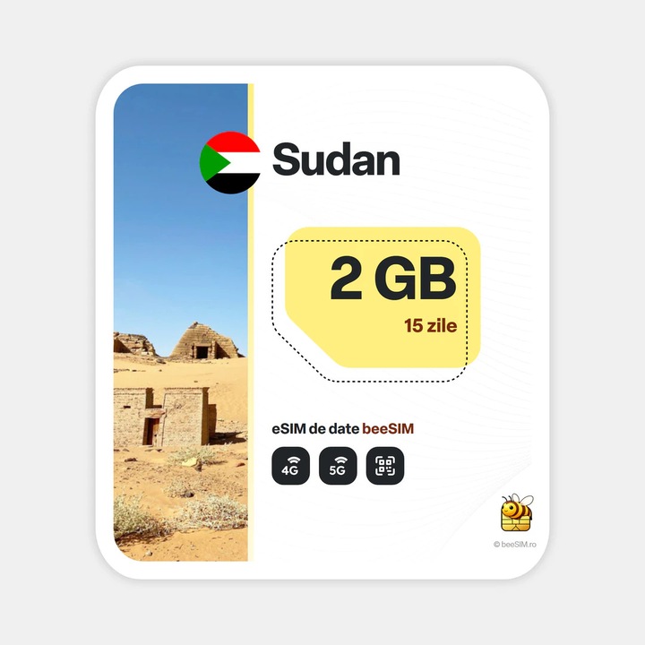 Cartela eSIM Internet, beeSIM, Sudan, 2GB, 15 zile