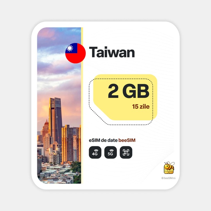 Cartela eSIM Internet, beeSIM, Taiwan, 2GB, 15 zile