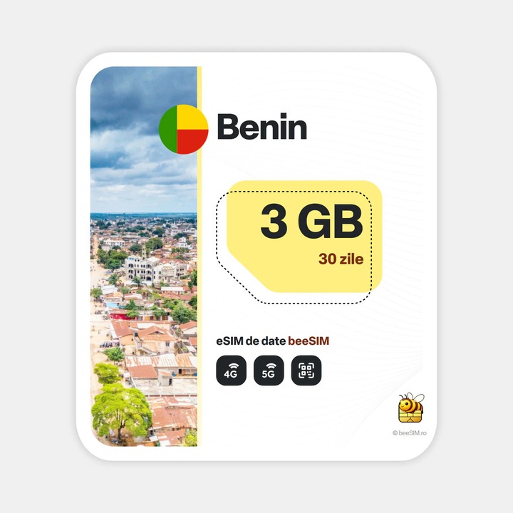 Cartela eSIM Internet, beeSIM, Benin, 3GB, 30 zile