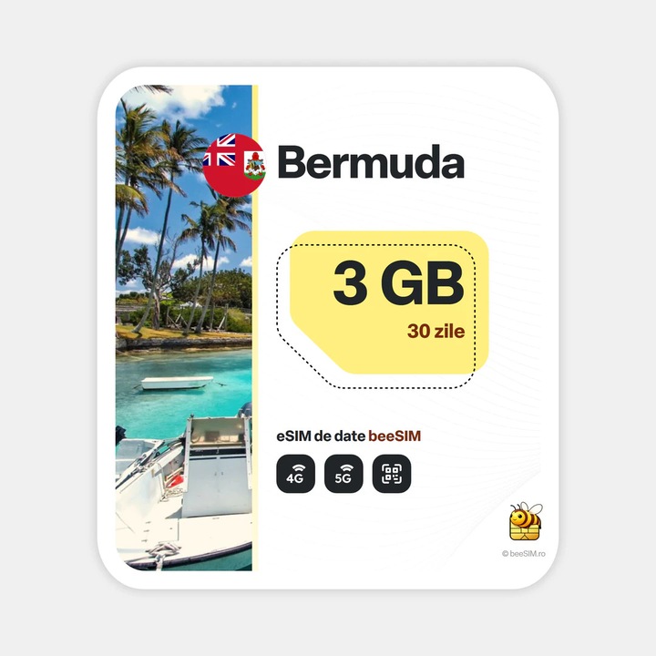 Cartela eSIM Internet, beeSIM, Bermuda, 3GB, 30 zile