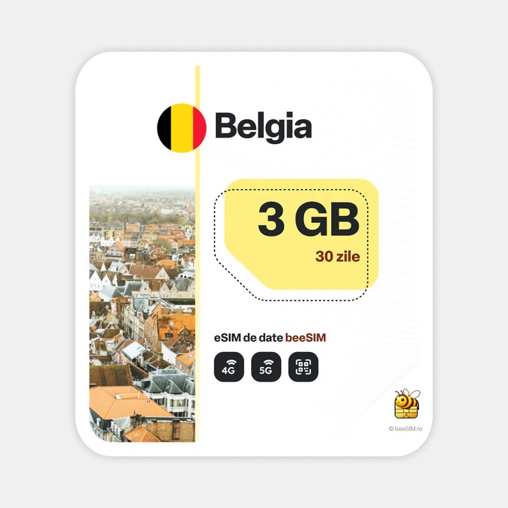 Cartela eSIM Internet, beeSIM, Belgia, 3GB, 30 zile