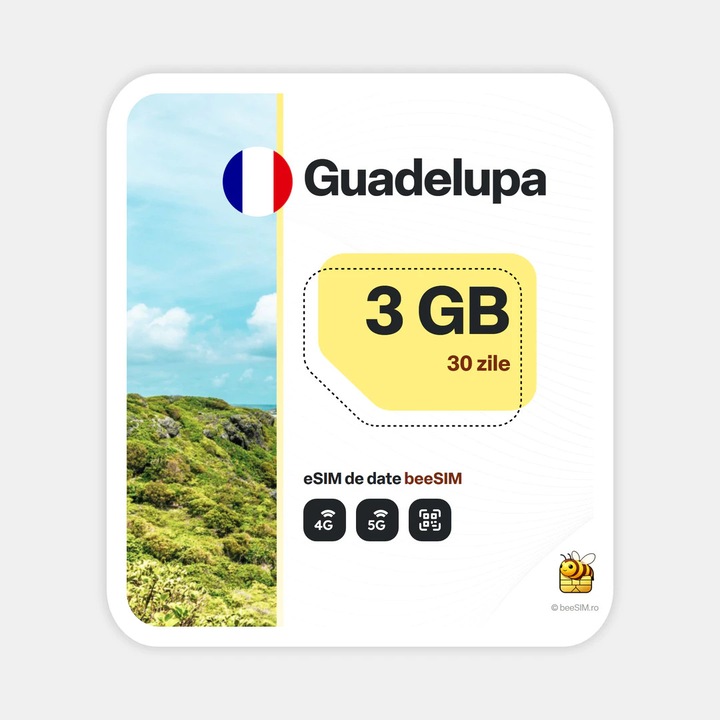 Cartela eSIM Internet, beeSIM, Guadelupa, 3GB, 30 zile