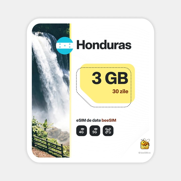 Cartela eSIM Internet, beeSIM, Honduras, 3GB, 30 zile