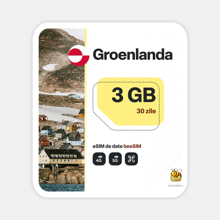 Cartela eSIM Internet, beeSIM, Groenlanda, 3GB, 30 zile