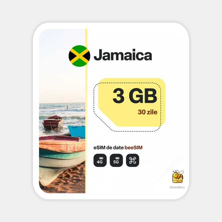 Cartela eSIM Internet, beeSIM, Jamaica, 3GB, 30 zile