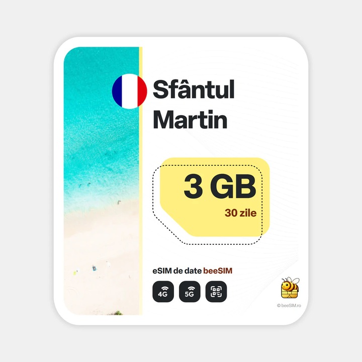 Cartela eSIM Internet, beeSIM, Sfantul Martin, 3GB, 30 zile