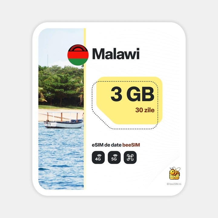 Cartela eSIM Internet, beeSIM, Malawi, 3GB, 30 zile