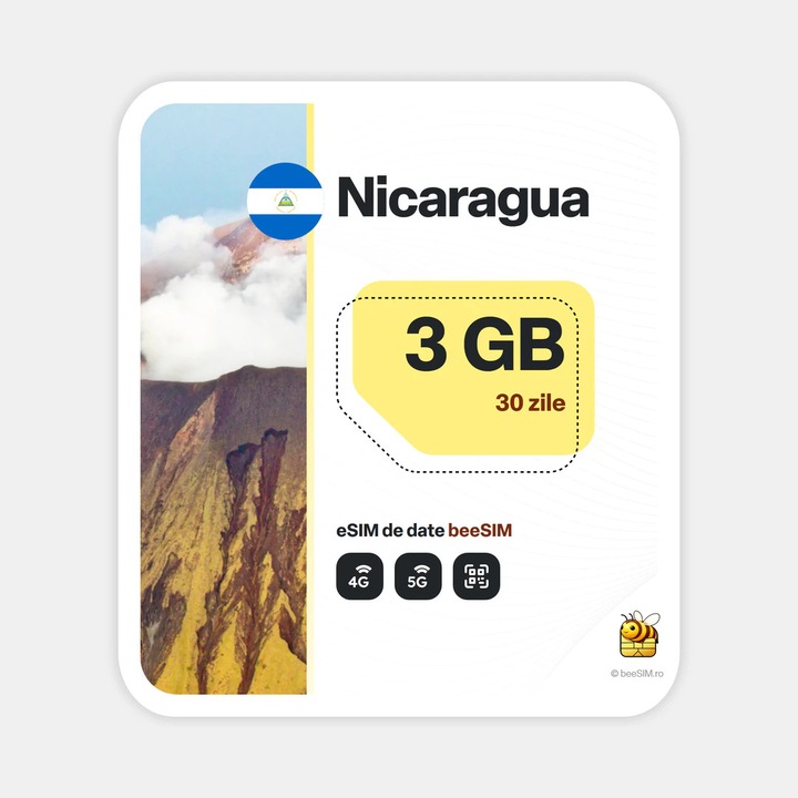 Cartela eSIM Internet, beeSIM, Nicaragua, 3GB, 30 zile
