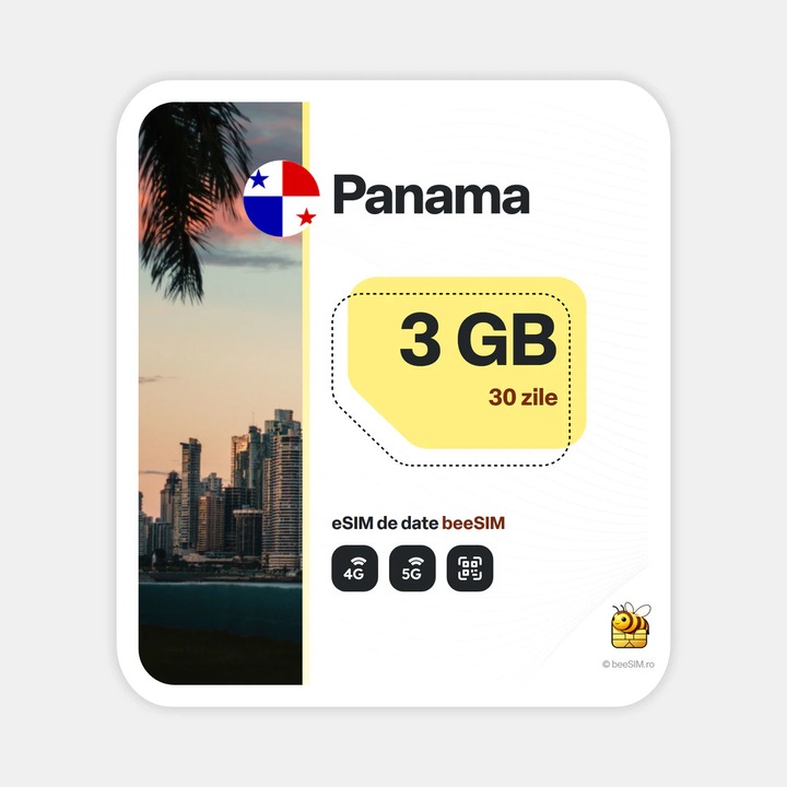 Cartela eSIM Internet, beeSIM, Panama, 3GB, 30 zile