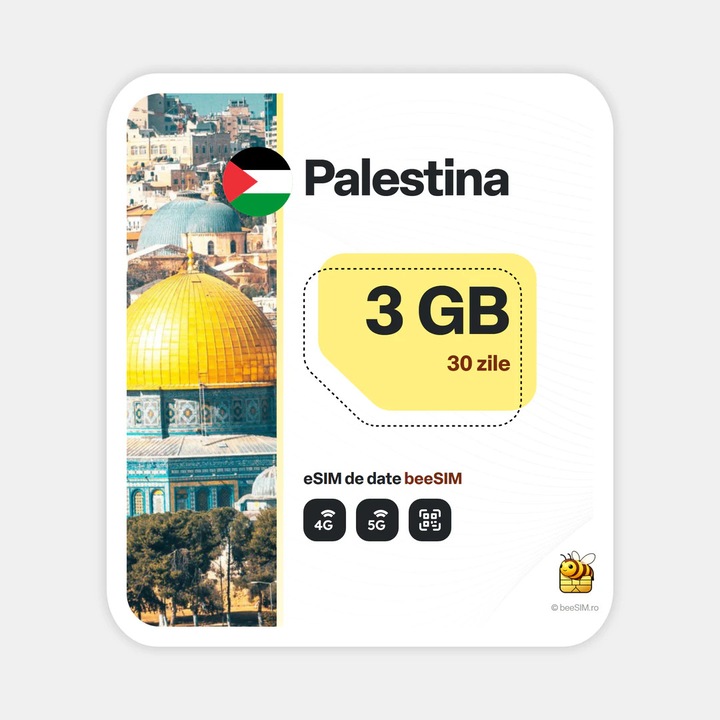 Cartela eSIM Internet, beeSIM, Palestina, 3GB, 30 zile
