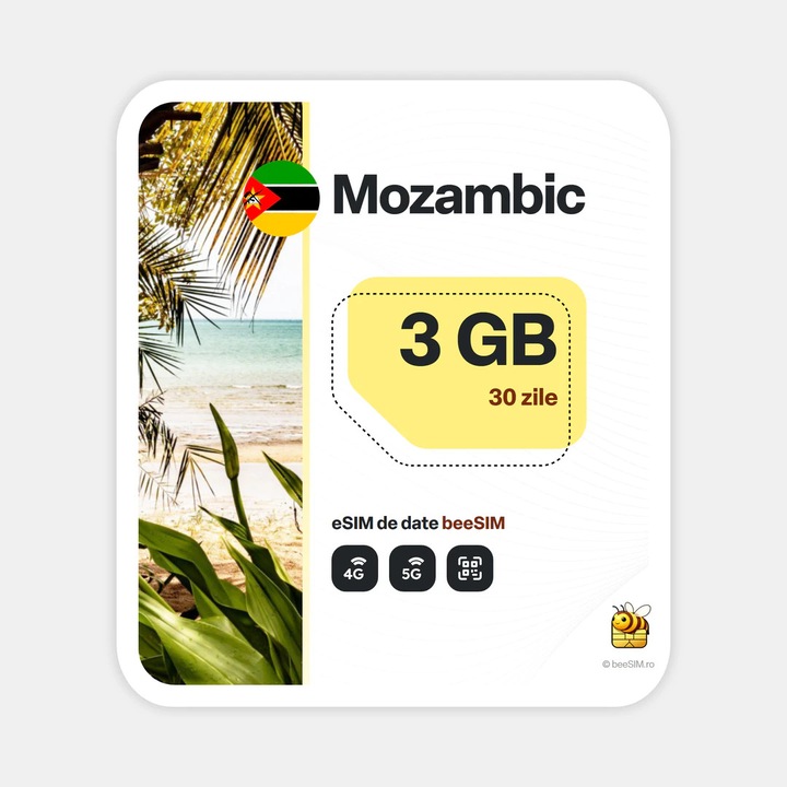 Cartela eSIM Internet, beeSIM, Mozambic, 3GB, 30 zile