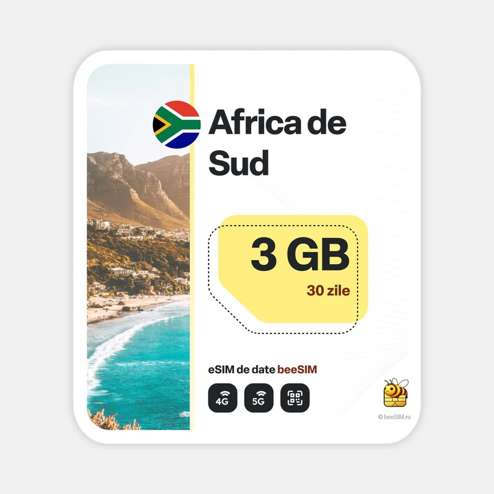 Cartela eSIM Internet, beeSIM, Africa de Sud, 3GB, 30 zile