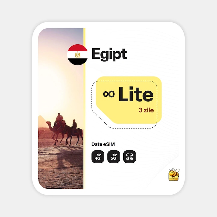 Cartela eSIM Internet, beeSIM, Egipt, Nelimitat, 3 zile
