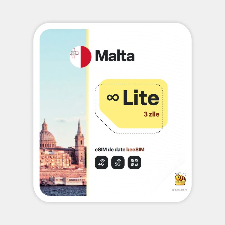 Cartela eSIM Internet, beeSIM, Malta, Nelimitat, 3 zile