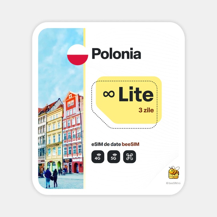 Cartela eSIM Internet, beeSIM, Polonia, Nelimitat, 3 zile