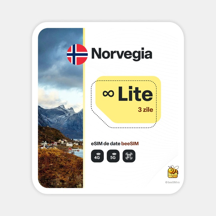 Cartela eSIM Internet, beeSIM, Norvegia, Nelimitat, 3 zile