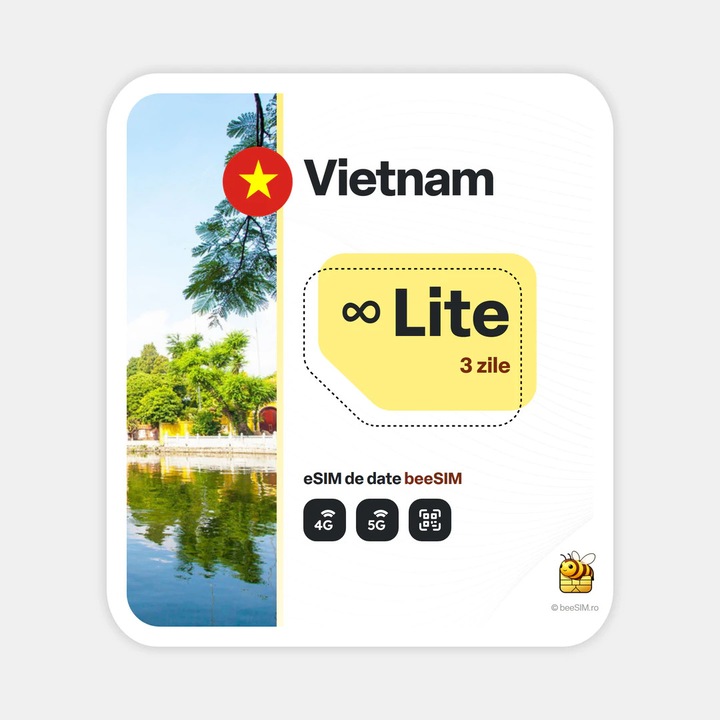 Cartela eSIM Internet, beeSIM, Vietnam, Nelimitat, 3 zile