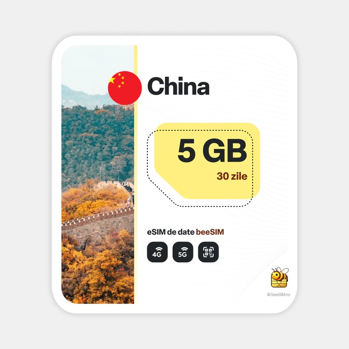 Cartela eSIM Internet, beeSIM, China, 5GB, 30 zile