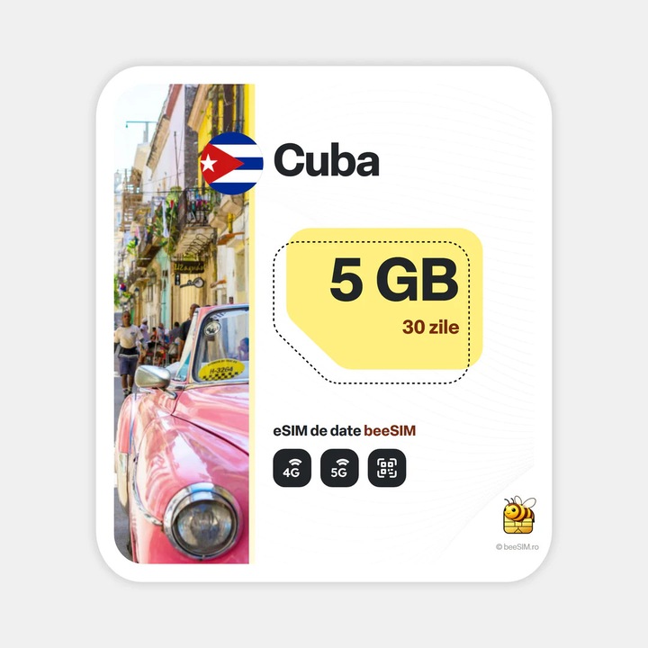 Cartela eSIM Internet, beeSIM, Cuba, 5GB, 30 zile