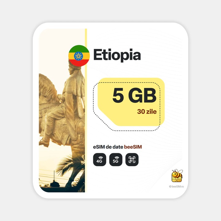 Cartela eSIM Internet, beeSIM, Etiopia, 5GB, 30 zile