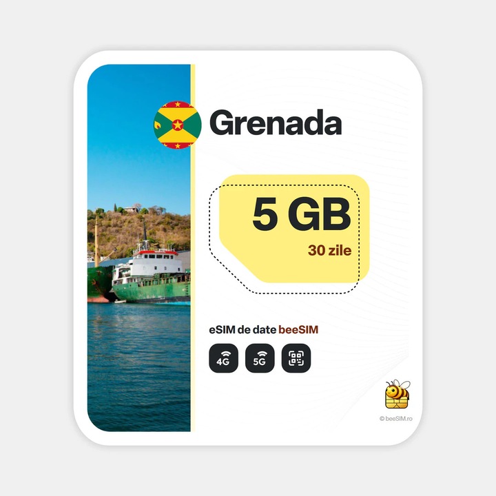 Cartela eSIM Internet, beeSIM, Grenada, 5GB, 30 zile
