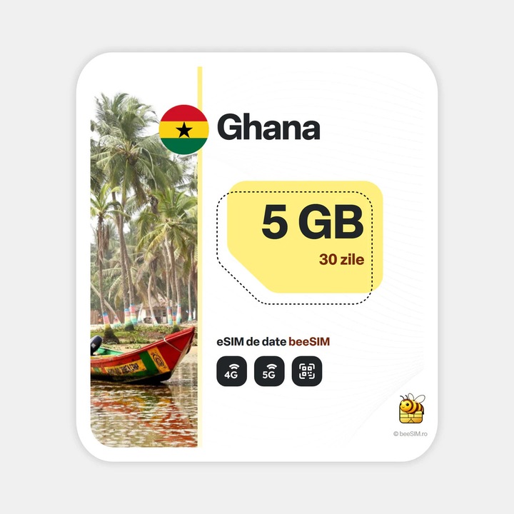 Cartela eSIM Internet, beeSIM, Ghana, 5GB, 30 zile