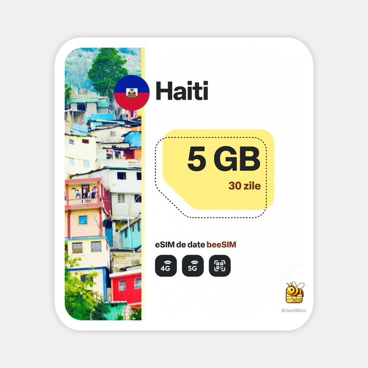 Cartela eSIM Internet, beeSIM, Haiti, 5GB, 30 zile