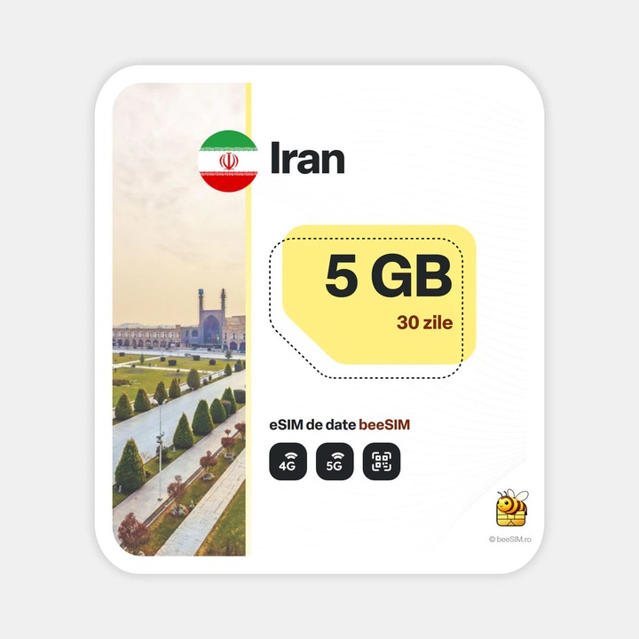 Cartela eSIM Internet, beeSIM, Iran, 5GB, 30 zile