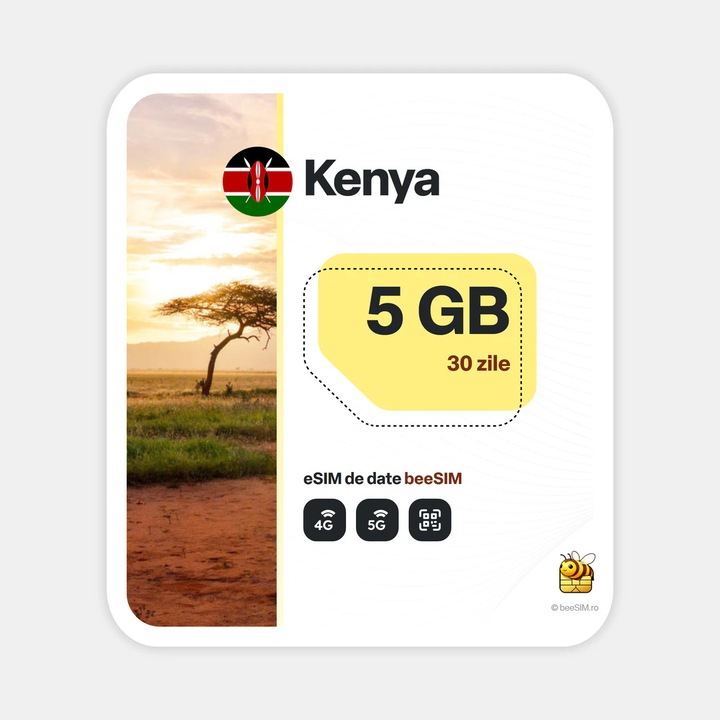 Cartela eSIM Internet, beeSIM, Kenya, 5GB, 30 zile