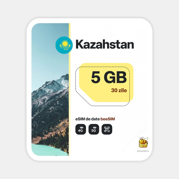 Cartela eSIM Internet, beeSIM, Kazahstan, 5GB, 30 zile