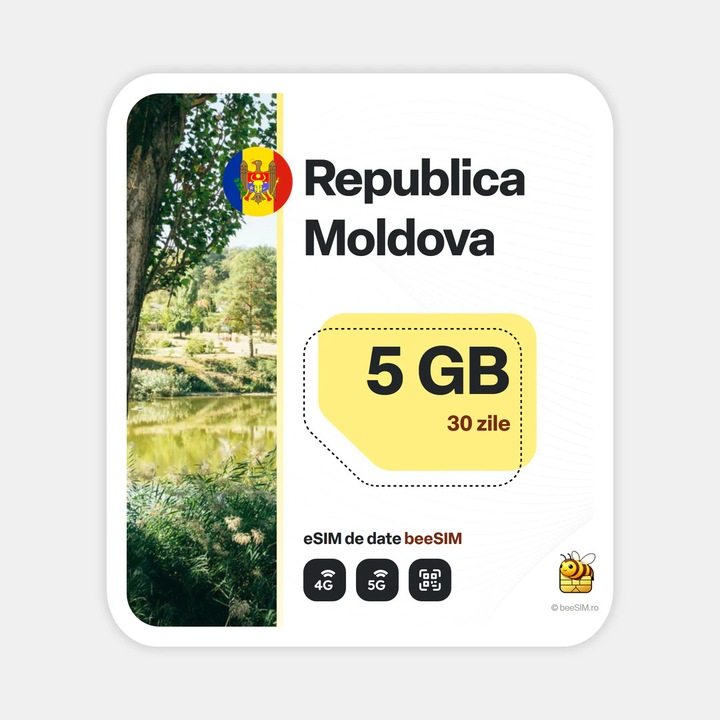 Cartela eSIM Internet, beeSIM, Republica Moldova, 5GB, 30 zile
