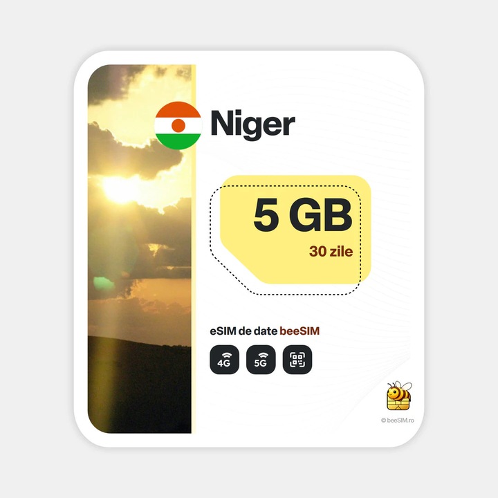 Cartela eSIM Internet, beeSIM, Niger, 5GB, 30 zile