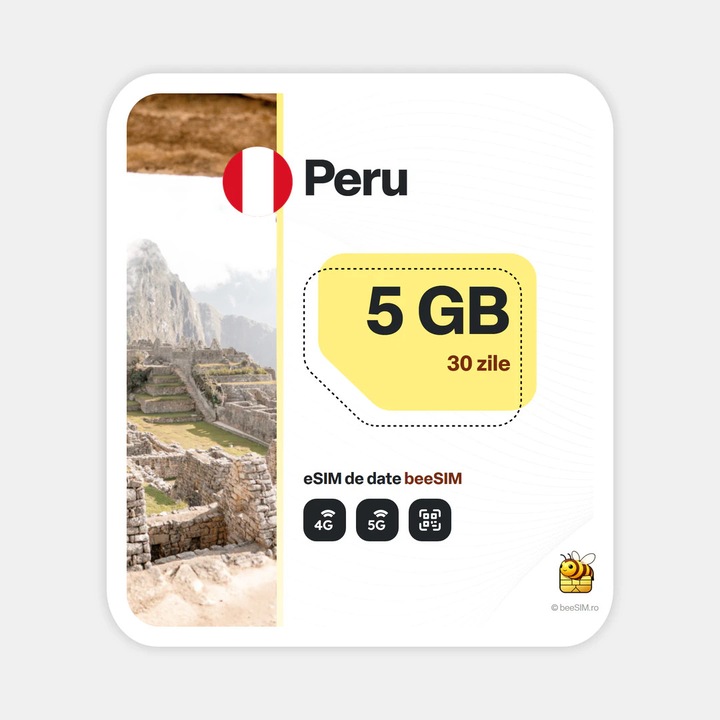 Cartela eSIM Internet, beeSIM, Peru, 5GB, 30 zile