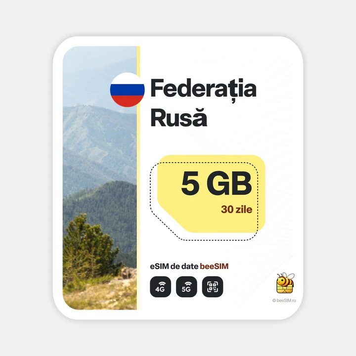 Cartela eSIM Internet, beeSIM, Federatia Rusa, 5GB, 30 zile