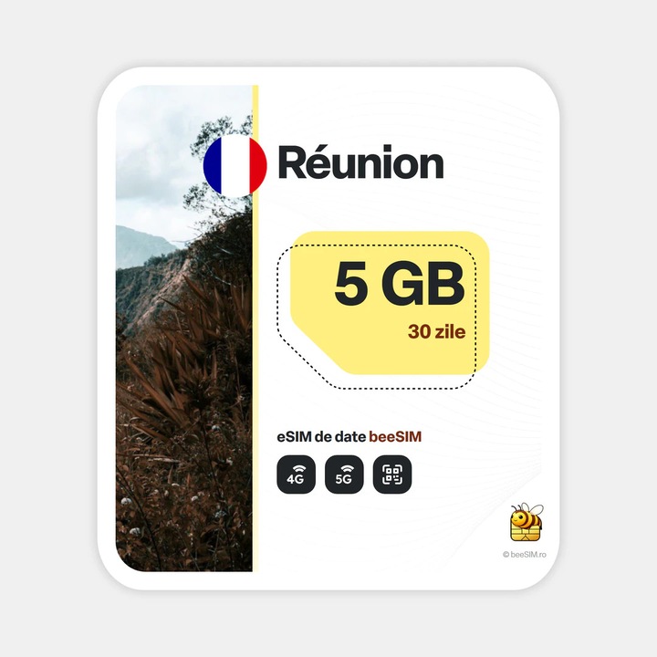 Cartela eSIM Internet, beeSIM, Réunion, 5GB, 30 zile