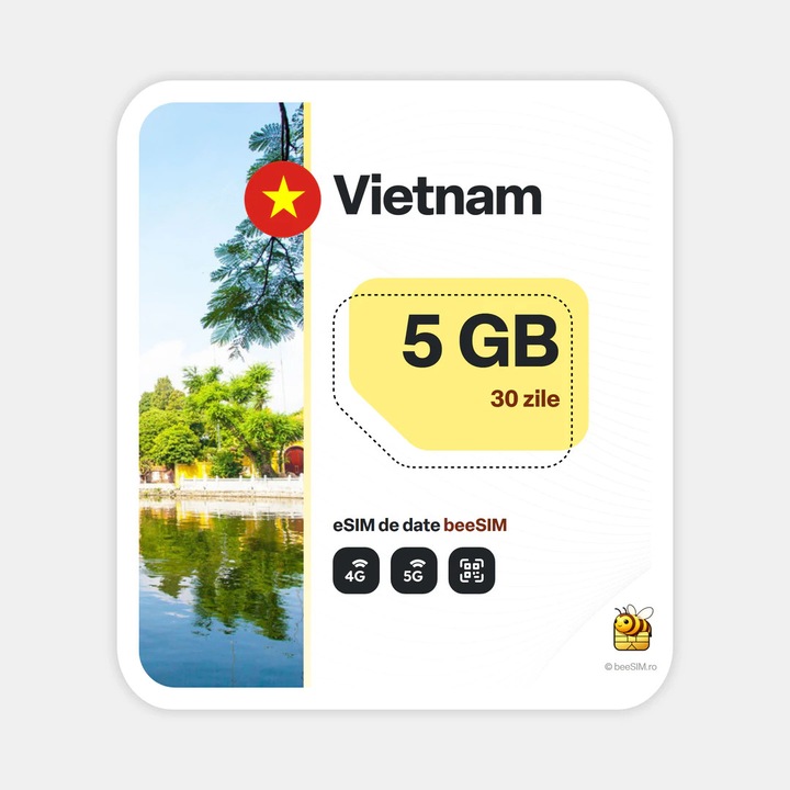 Cartela eSIM Internet, beeSIM, Vietnam, 5GB, 30 zile
