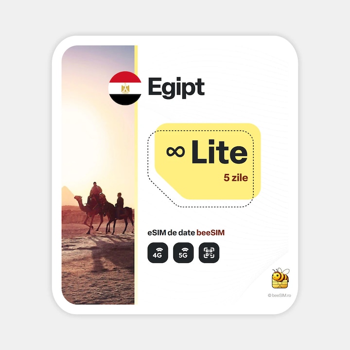 Cartela eSIM Internet, beeSIM, Egipt, Nelimitat, 5 zile