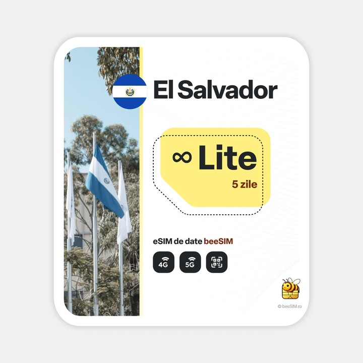 Cartela eSIM Internet, beeSIM, El Salvador, Nelimitat, 5 zile