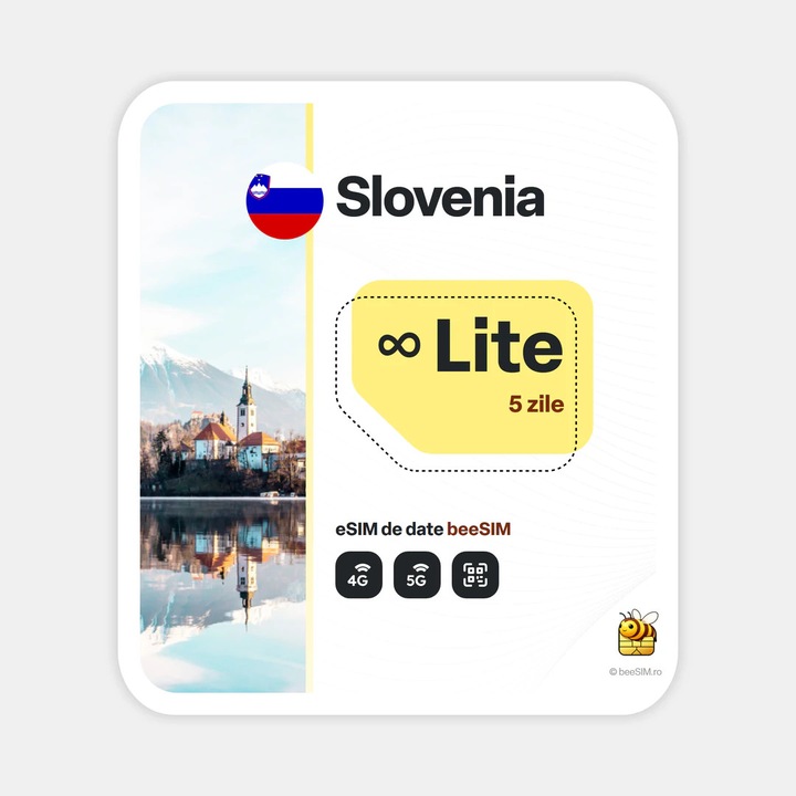 Cartela eSIM Internet, beeSIM, Slovenia, Nelimitat, 5 zile