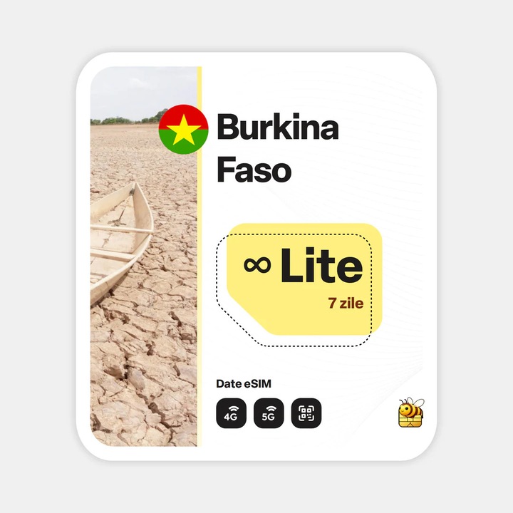 Cartela eSIM Internet, beeSIM, Burkina Faso, Nelimitat, 7 zile
