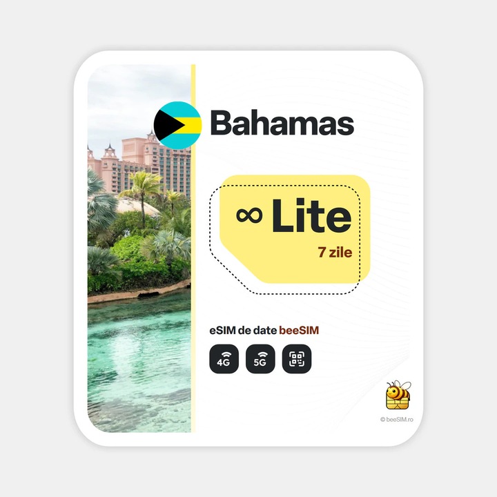 Cartela eSIM Internet, beeSIM, Bahamas, Nelimitat, 7 zile